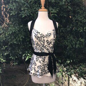 NWT White House Black Market Cream w Black 100% Silk Scroll Print Halter Top 14